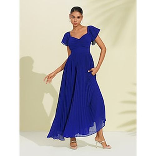 Chiffon Pleated Wedding Guest A Line V Neck Short Sleeve Maxi Dress - Ador - Modalova