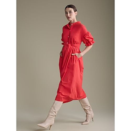 Cotton Solid Henley Collar Belted Maxi Dress - Ador - Modalova