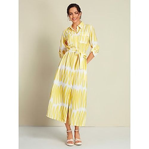 Satin Lines Shirt Collar Maxi Shirt Dress - Ador.com - Modalova