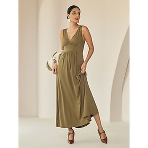 Modal Sleeveless Solid Color V Neck Daily Casual Maxi Dress - Ador - Modalova