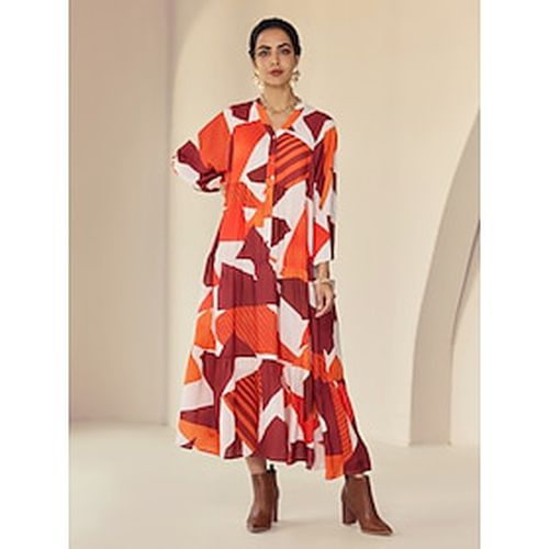 Chiffon Geometric Pattern Y Neck Casual Daily Maxi Dress - Ador.com - Modalova