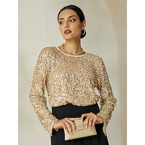 Sequin Apricot Split Ends Long Sleeve Blouse - Ador.com - Modalova