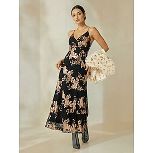 Sequin Elegant Floral Sleeveless Backless Maxi Dress - Ador - Modalova