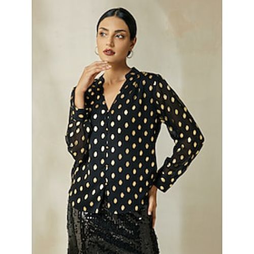 Chiffon Polka Dot Juliet Sleeve Collared Blouse - Ador.com - Modalova