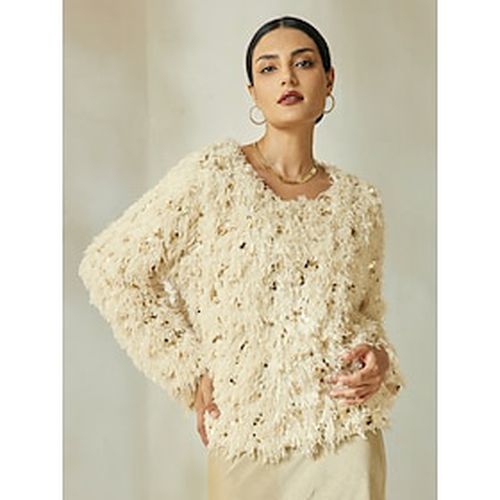 Apricot Sequin Feather Crew Neck Blouse - Ador - Modalova