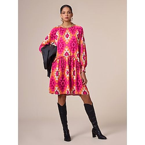 Satin Rose Red Geometric Printing Casual Mini Dress - Ador.com - Modalova