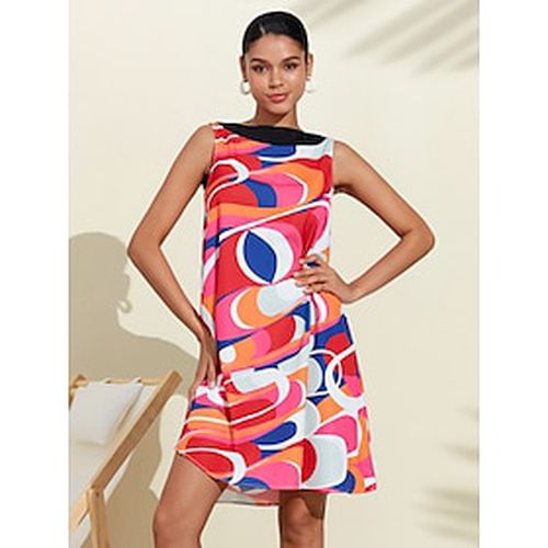 Satin Fanny Colorful Geometric Streamline Print Dress - Ador - Modalova