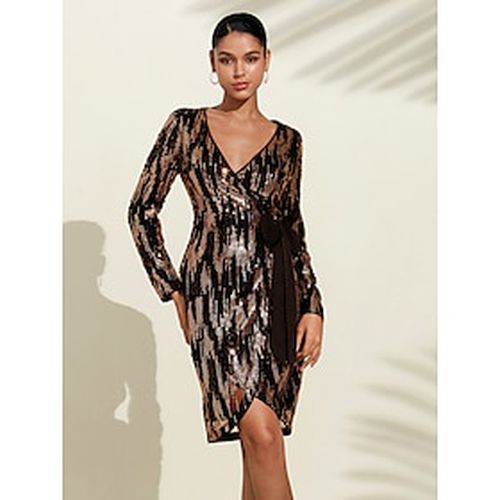 Sequin Textured Criss Cross Belted Party Dress Wrap Dress - Ador.com - Modalova