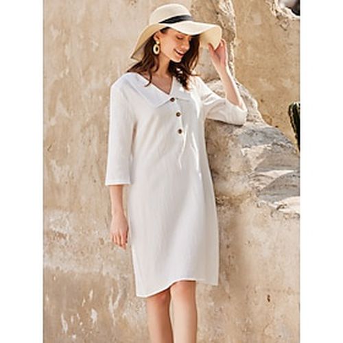 Women's Casual Dress Cotton Linen Dress Mini Dress Basic Basic Casual Daily Vacation Shirt Collar 3/4 Length Sleeve Summer Spring White Plain - Ador - Modalova
