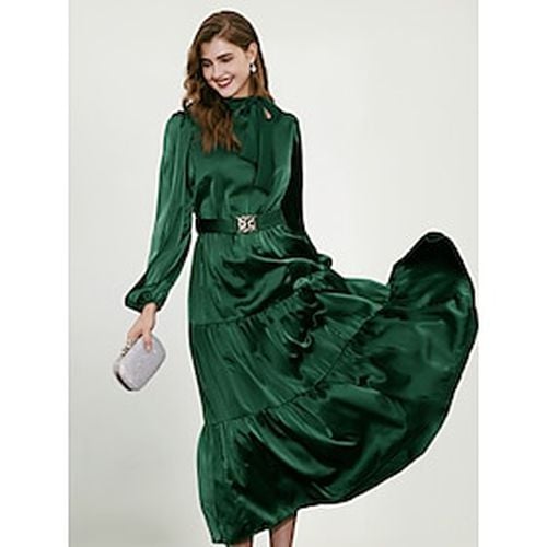 Green Elegant Party/Wedding Guest Ruffle Belted Tied Neck Long Sleeve Maxi Dress dress to impress 2024 - Ador - Modalova