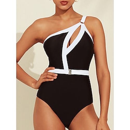 Hepburn Contrast Hole One Shoulder Swimsuit - Ador - Modalova