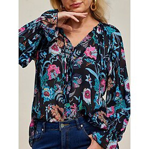 Women's Floral Ruffle Sleeves Blouse Chiffon Casual Vacation Blouse with Tie for Summer - Ador - Modalova