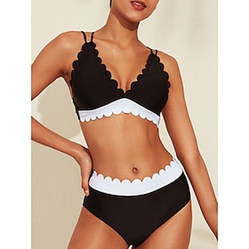 Petal Border Longline Triangle Bikini Set Black And White - Ador - Modalova