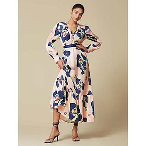 Satin Floral Print V Neck Tie Back Maxi Dress - Ador.com - Modalova