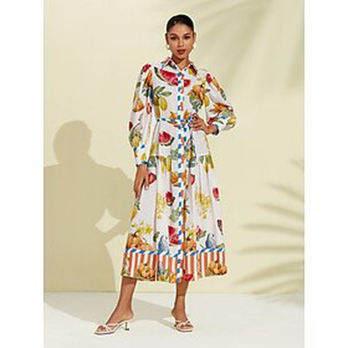 Print Stripe Fruit Midi Shirt Dress - Ador - Modalova