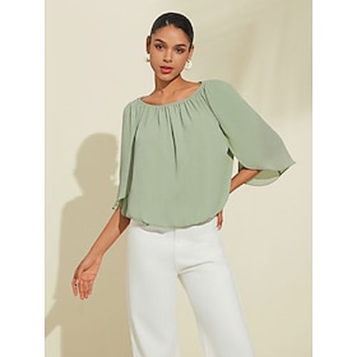 Women's Casual Style Solid / Plain Color Daily Wear Family Gathering Lawn Petal Sleeves Green Pleats Half Sleeve Casual Daily Bateau Spring Summer - Ador - Modalova