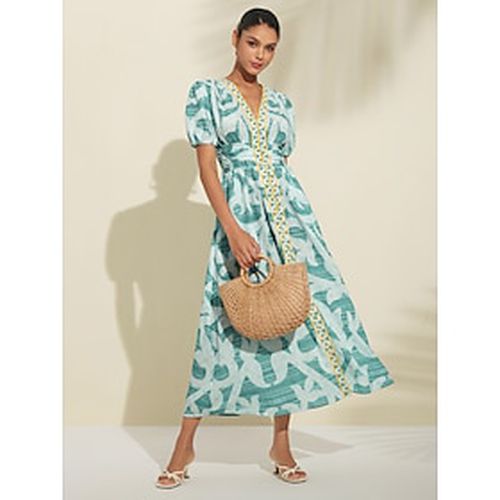 Puff Sleeve V Neck Midi Dress - Ador.com - Modalova