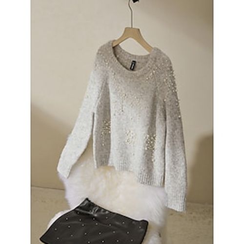 Pearl Beaded Crew Neck Pullover Sweater - Ador - Modalova