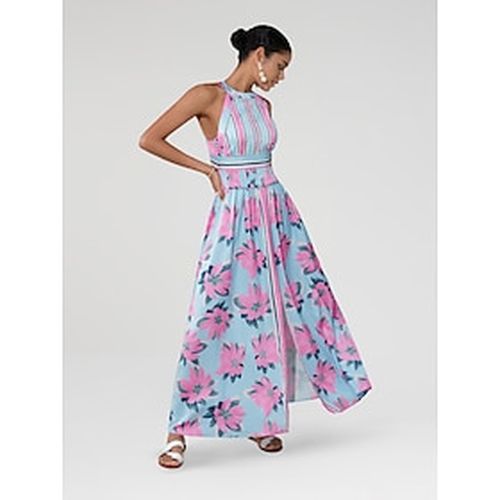 Satin Print Halter Neck Backless Maxi Dress - Ador - Modalova