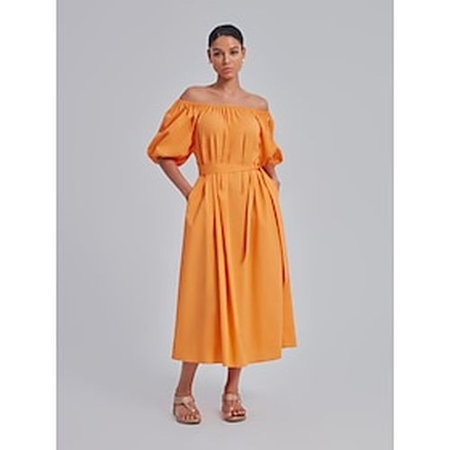 Off-Shoulder Puff Sleeve Midi Dress - Ador - Modalova