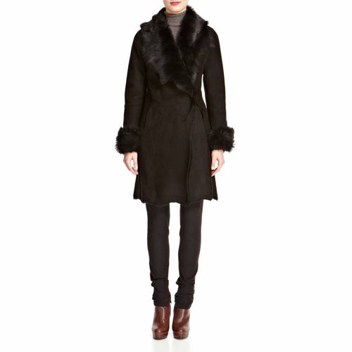 Black Alice Wrap Shearling Coat - Shearling Boutique - Modalova