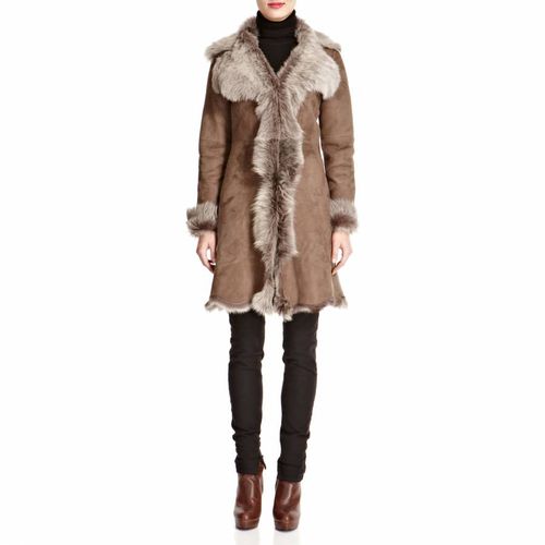 Taupe Waterfall Shearling Coat - Shearling Boutique - Modalova