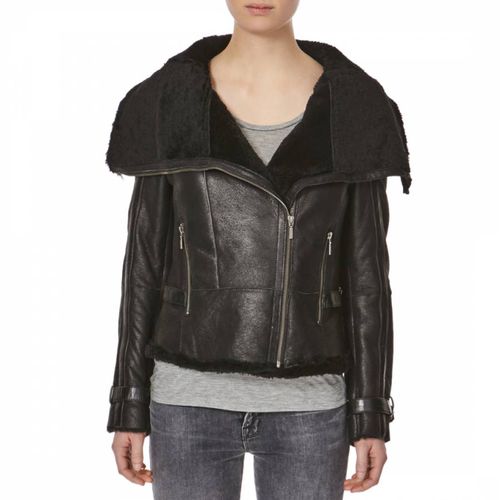 Black Shearling Biker Jacket - Shearling Boutique - Modalova