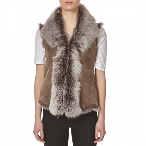 Taupe Silver Shearling Tie Gilet - Shearling Boutique - Modalova