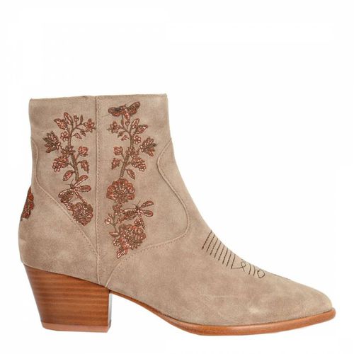 Beige Desert Suede Halo Embroidered Ankle Boots - ASH - Modalova