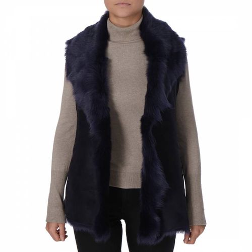 Navy Waterfall Shearling Long Gilet - Shearling Boutique - Modalova