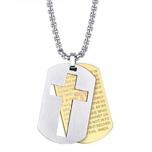 K Gold Plated / Silver Plated Inspirational Cross Tag Necklace - Stephen Oliver - Modalova