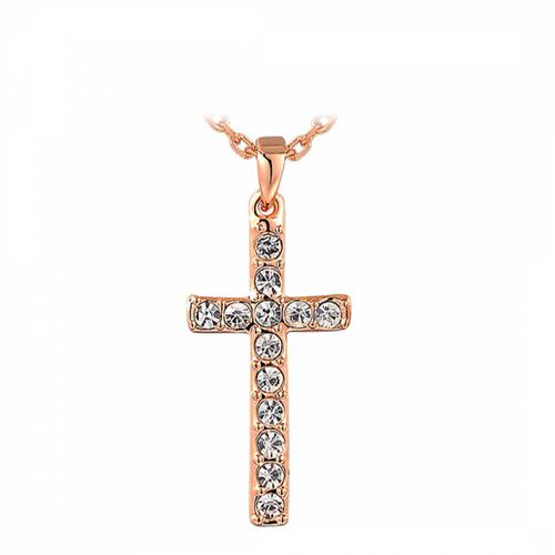 Rose Plated Cross Necklace with Swarovski Crystals - Ma Petite Amie - Modalova