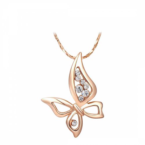 Rose Plated Butterfly Necklace with Swarovski Crystals - Ma Petite Amie - Modalova