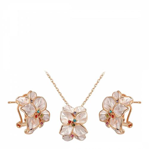 Flower Petal Stud Necklace And Earrings Set with Swarovski Crystals - Ma Petite Amie - Modalova