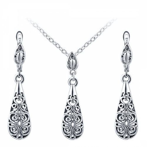 Hollow Tear Drop Necklace And Earrings Set with Swarovski Crystals - Ma Petite Amie - Modalova