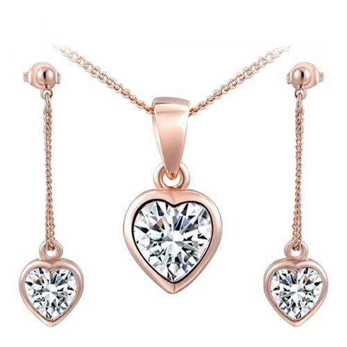 Heart Necklace And Earrings Set with Swarovski Crystals - Ma Petite Amie - Modalova