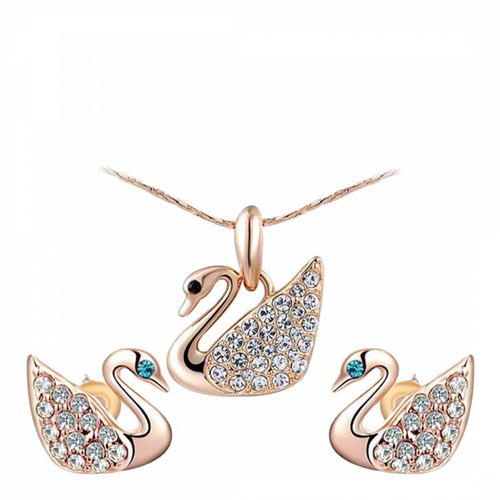 Swan Necklace And Earrings Set with Swarovski Crystals - Ma Petite Amie - Modalova