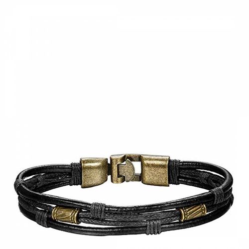 Gold Plated/Black Leather Bracelet - Stephen Oliver - Modalova