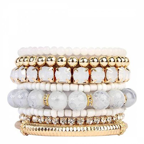 K Plated Multi White Bead & Crystal Bracelet Set - Liv Oliver - Modalova