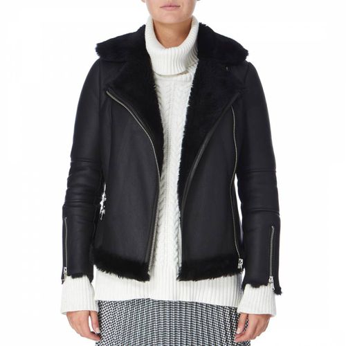 Black Merino Shearling Biker Jacket - Shearling Boutique - Modalova