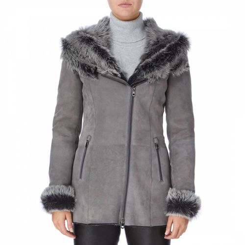 Grey Hooded Toscana Sheepskin Coat - Shearling Boutique - Modalova