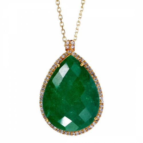 Gold Plated / Emerald Halo Pendant Necklace - Liv Oliver - Modalova