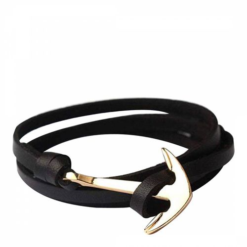 Gold Anchor Leather Wrap Bracelet - Stephen Oliver - Modalova