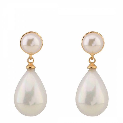 K Plated Double Pearl Drop Earrings - Liv Oliver - Modalova