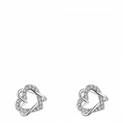 Platinum Plated Double Heart Earrings - Ma Petite Amie - Modalova