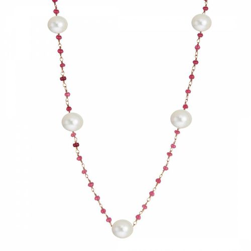 K Gold Plated Plated Ruby & Pearl Necklace - Liv Oliver - Modalova