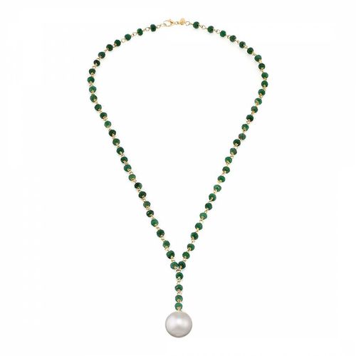 K Gold Plated Emerald & Pearl Y Necklace - Liv Oliver - Modalova