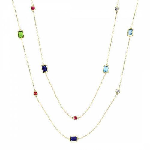 K Gold Plated Emerald Cut And Round Color Long Necklace - Liv Oliver - Modalova