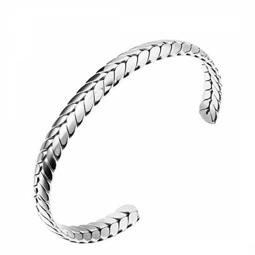 Silver Plated Textured Cuff Bangle - Stephen Oliver - Modalova