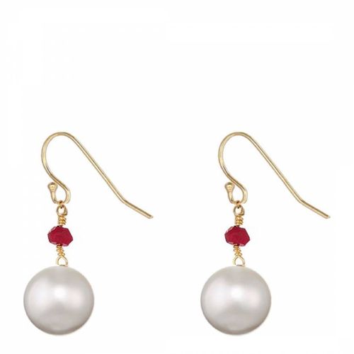 K Gold Ruby & Pearl Drop Earrings - Chloe Collection by Liv Oliver - Modalova